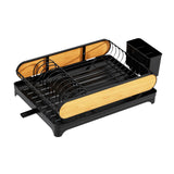 Maxbell Dish Drying Rack Portable Dish Drainer for Home Use Kitchen Counter Flatware Black with Wood
