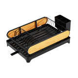 Maxbell Dish Drying Rack Portable Dish Drainer for Home Use Kitchen Counter Flatware Black with Wood