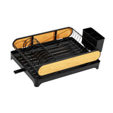 Maxbell Dish Drying Rack Portable Dish Drainer for Home Use Kitchen Counter Flatware Black with Wood