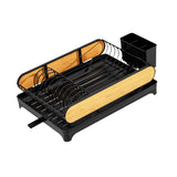 Maxbell Dish Drying Rack Portable Dish Drainer for Home Use Kitchen Counter Flatware Black with Wood