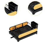 Maxbell Dish Drying Rack Portable Dish Drainer for Home Use Kitchen Counter Flatware Black with Wood