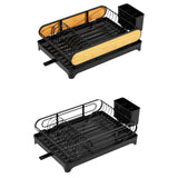 Maxbell Dish Drying Rack Portable Dish Drainer for Home Use Kitchen Counter Flatware Black with Wood