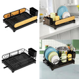 Maxbell Dish Drying Rack Portable Dish Drainer for Home Use Kitchen Counter Flatware Black with Wood
