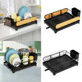 Maxbell Dish Drying Rack Portable Dish Drainer for Home Use Kitchen Counter Flatware Black with Wood