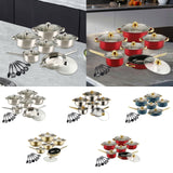 Maxbell 6x Pots and Pans Set Saucepan Sturdy Cookware Set for Indoor Camping Kitchen 12PCS Silver Handle