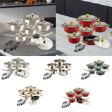 Maxbell 6x Pots and Pans Set Saucepan Sturdy Cookware Set for Indoor Camping Kitchen 12PCS Silver Handle