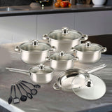 Maxbell 6x Pots and Pans Set Saucepan Sturdy Cookware Set for Indoor Camping Kitchen 12PCS Silver Handle