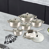 Maxbell 6x Pots and Pans Set Saucepan Sturdy Cookware Set for Indoor Camping Kitchen 12PCS Silver Handle