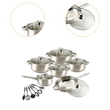 Maxbell 6x Pots and Pans Set Saucepan Sturdy Cookware Set for Indoor Camping Kitchen 12PCS Silver Handle