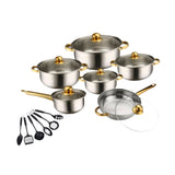 Maxbell 6x Pots and Pans Set Saucepan Sturdy Cookware Set for Indoor Camping Kitchen 18PCS Gold Handle