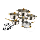 Maxbell 6x Pots and Pans Set Saucepan Sturdy Cookware Set for Indoor Camping Kitchen 18PCS Gold Handle