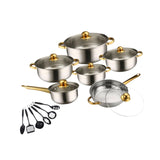 Maxbell 6x Pots and Pans Set Saucepan Sturdy Cookware Set for Indoor Camping Kitchen 18PCS Gold Handle