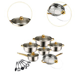 Maxbell 6x Pots and Pans Set Saucepan Sturdy Cookware Set for Indoor Camping Kitchen 18PCS Gold Handle