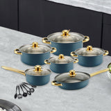 Maxbell 6x Pots and Pans Set Saucepan Sturdy Cookware Set for Indoor Camping Kitchen 18PCS Blue