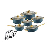 Maxbell 6x Pots and Pans Set Saucepan Sturdy Cookware Set for Indoor Camping Kitchen 18PCS Blue