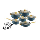 Maxbell 6x Pots and Pans Set Saucepan Sturdy Cookware Set for Indoor Camping Kitchen 18PCS Blue