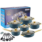 Maxbell 6x Pots and Pans Set Saucepan Sturdy Cookware Set for Indoor Camping Kitchen 18PCS Blue