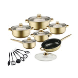 Maxbell 6x Pots and Pans Set Saucepan Sturdy Cookware Set for Indoor Camping Kitchen 18PCS Gold