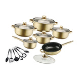 Maxbell 6x Pots and Pans Set Saucepan Sturdy Cookware Set for Indoor Camping Kitchen 18PCS Gold