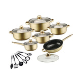 Maxbell 6x Pots and Pans Set Saucepan Sturdy Cookware Set for Indoor Camping Kitchen 18PCS Gold