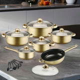 Maxbell 6x Pots and Pans Set Saucepan Sturdy Cookware Set for Indoor Camping Kitchen 18PCS Gold