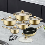 Maxbell 6x Pots and Pans Set Saucepan Sturdy Cookware Set for Indoor Camping Kitchen 18PCS Gold