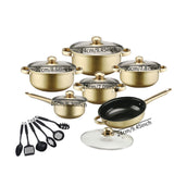 Maxbell 6x Pots and Pans Set Saucepan Sturdy Cookware Set for Indoor Camping Kitchen 18PCS Gold
