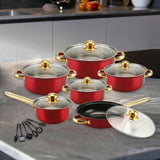 Maxbell 6x Pots and Pans Set Saucepan Sturdy Cookware Set for Indoor Camping Kitchen 18PCS Wine Red