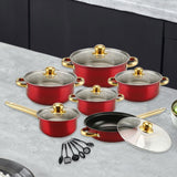 Maxbell 6x Pots and Pans Set Saucepan Sturdy Cookware Set for Indoor Camping Kitchen 18PCS Wine Red