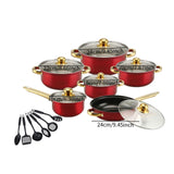 Maxbell 6x Pots and Pans Set Saucepan Sturdy Cookware Set for Indoor Camping Kitchen 18PCS Wine Red