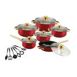 Maxbell 6x Pots and Pans Set Saucepan Sturdy Cookware Set for Indoor Camping Kitchen 18PCS Wine Red