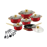Maxbell 6x Pots and Pans Set Saucepan Sturdy Cookware Set for Indoor Camping Kitchen 18PCS Wine Red