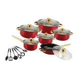 Maxbell 6x Pots and Pans Set Saucepan Sturdy Cookware Set for Indoor Camping Kitchen 18PCS Wine Red