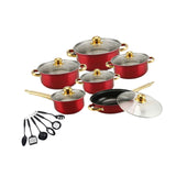 Maxbell 6x Pots and Pans Set Saucepan Sturdy Cookware Set for Indoor Camping Kitchen 18PCS Wine Red