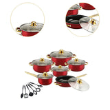 Maxbell 6x Pots and Pans Set Saucepan Sturdy Cookware Set for Indoor Camping Kitchen 18PCS Wine Red