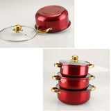 Maxbell 6x Pots and Pans Set Saucepan Sturdy Cookware Set for Indoor Camping Kitchen 18PCS Wine Red