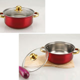 Maxbell 6x Pots and Pans Set Saucepan Sturdy Cookware Set for Indoor Camping Kitchen 18PCS Wine Red