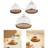 Maxbell Wood Cake Tray with Glass Dome Serving Tray for Holiday Shop Display Kitchen 10.4cmx9cm