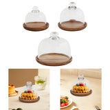 Maxbell Wood Cake Tray with Glass Dome Serving Tray for Holiday Shop Display Kitchen 10.4cmx9cm