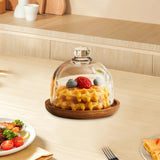 Maxbell Wood Cake Tray with Glass Dome Serving Tray for Holiday Shop Display Kitchen 10.4cmx9cm