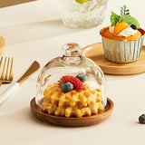 Maxbell Wood Cake Tray with Glass Dome Serving Tray for Holiday Shop Display Kitchen 10.4cmx9cm