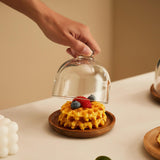 Maxbell Wood Cake Tray with Glass Dome Serving Tray for Holiday Shop Display Kitchen 10.4cmx9cm
