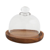 Maxbell Wood Cake Tray with Glass Dome Serving Tray for Holiday Shop Display Kitchen 10.4cmx9cm