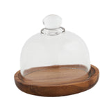 Maxbell Wood Cake Tray with Glass Dome Serving Tray for Holiday Shop Display Kitchen 10.4cmx9cm