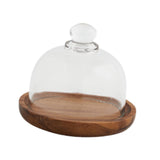 Maxbell Wood Cake Tray with Glass Dome Serving Tray for Holiday Shop Display Kitchen 10.4cmx9cm