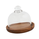 Maxbell Wood Cake Tray with Glass Dome Serving Tray for Holiday Shop Display Kitchen 10.4cmx9cm