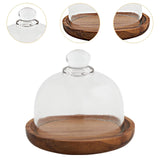Maxbell Wood Cake Tray with Glass Dome Serving Tray for Holiday Shop Display Kitchen 10.4cmx9cm