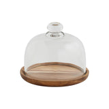 Maxbell Wood Cake Tray with Glass Dome Serving Tray for Holiday Shop Display Kitchen 10.4cmx9cm
