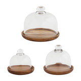 Maxbell Wood Cake Tray with Glass Dome Serving Tray for Holiday Shop Display Kitchen 10.4cmx9cm