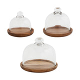 Maxbell Wood Cake Tray with Glass Dome Serving Tray for Holiday Shop Display Kitchen 10.4cmx9cm